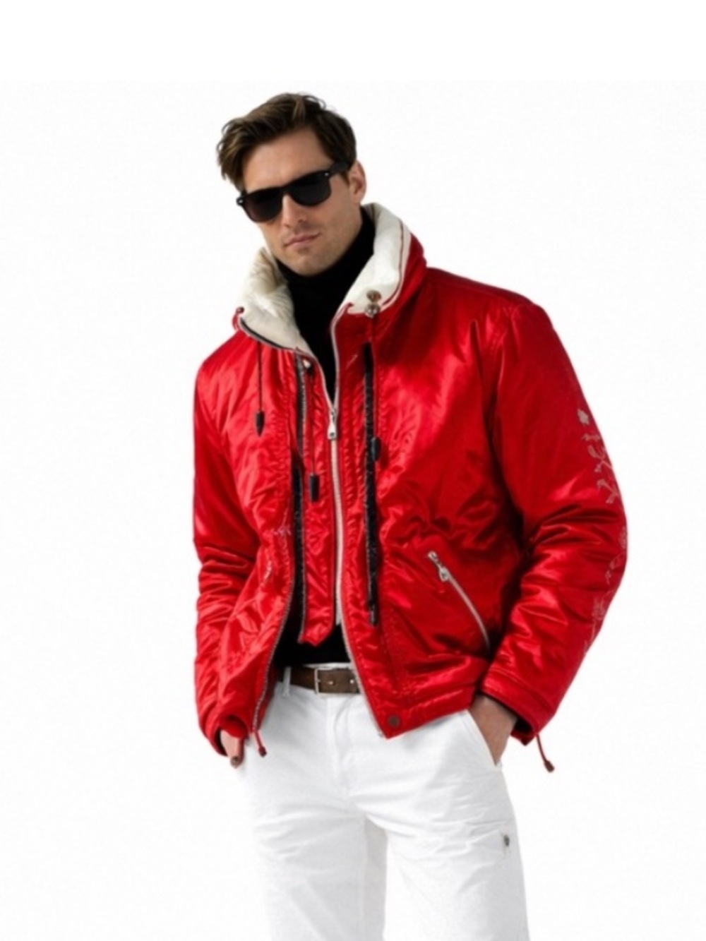 Red Winter ski quilted Jacket with Embroidered Details Sportlam Kitzbuhel